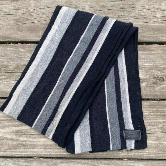 Muffler Wool Coach Scarf Striped Black Gray - Picture 2 of 4